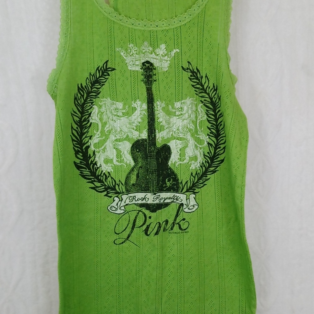 Pink Victoria's Secret Green Lacey Racerback Tank Top - Picture 2 of 5